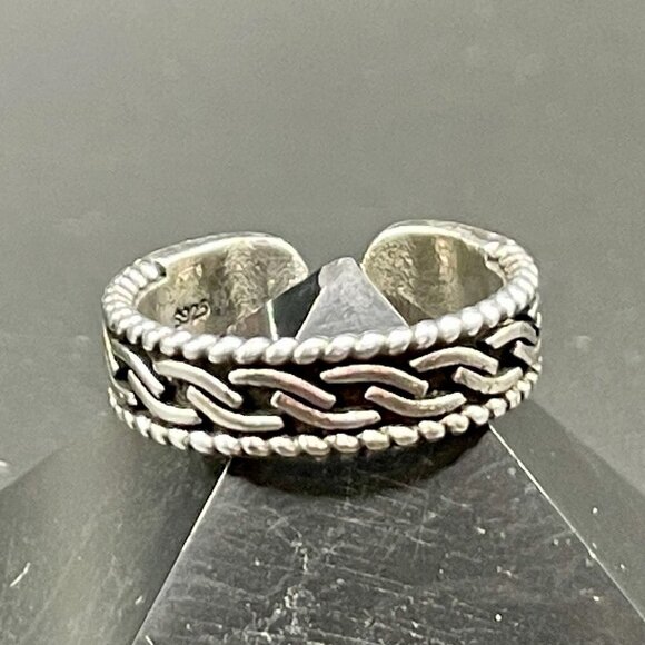 925 Sterling Stamped Curb Link Adjustable Boho Ring #1235 - Picture 6 of 12